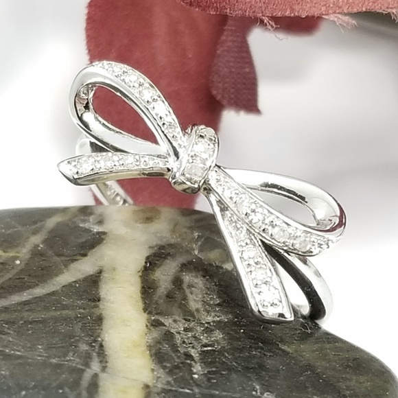 *Last One* Sterling Silver Diamond Bow Ring Size 7 - Picture 2 of 5